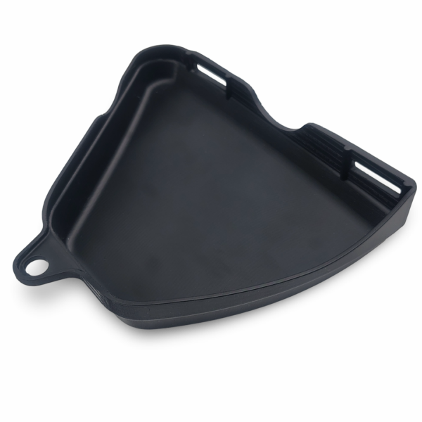 Internal top view of the 3D printed Honda CB400F left side cover (83700377000) showing the reinforced ASA structural ribs and upper mounting tab detail.