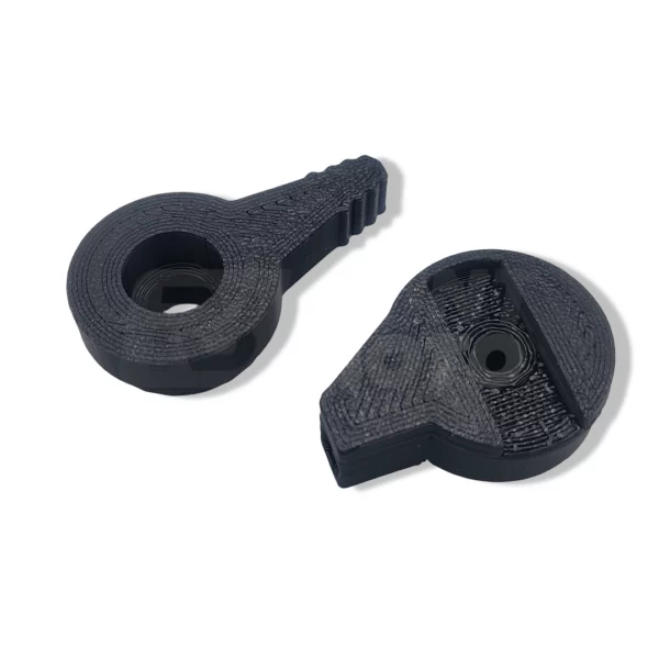 choke-lever-thumb-paddle-klr650-46092-1123-close-up Close-up view of 3D printed ASA choke thumb lever paddle for Kawasaki klr250 and klr650 with partnumber 46092-1123