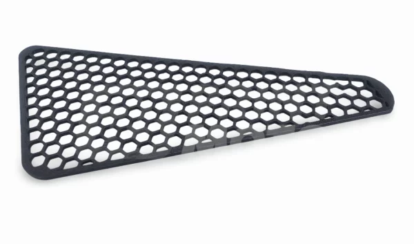 radiator-shroud-mesh-guard-kawasaki-klr650-49089-5027-side-view Side profile view showing curved contour of left radiator shroud mesh guard for KLR650 Gen 1
